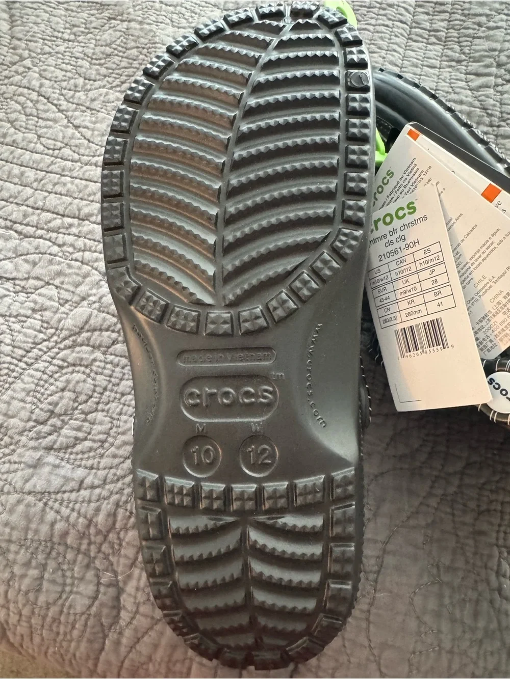 CROCS Special Edition Black & White Pinstripe Kids Clogs with Cat Face Charm